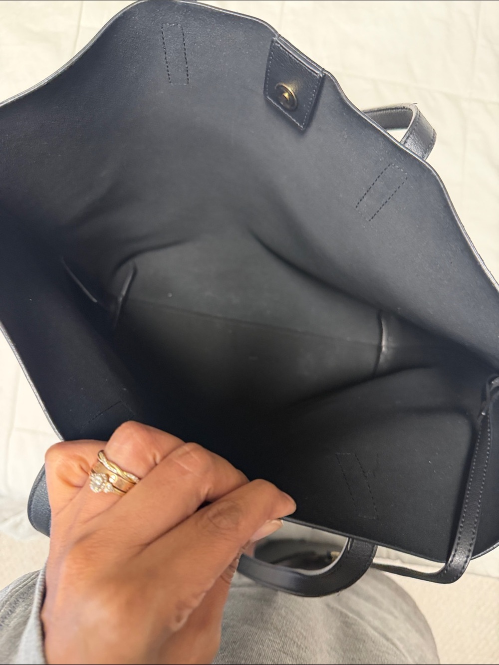 Saint Laurent Black Leather Tote with Gold YSL Charm and Matching Pouch - Picture 5 of 7